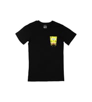 Sünger Bob Tasarımlı Cep Logo Tasarımlı Siyah Tişört