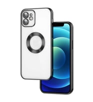 Apple iPhone 12 Kılıf Köşeleri Renkli Şeffaf Kamera Korumalı Silikon Luxury Kapak (Siyah)
