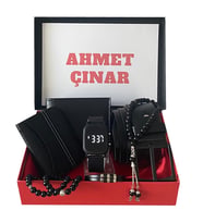 Erkek Siyah Dijital Kol Saati-Cüzdan-Kemer-Kartlık-Harfli Tesbih-3 Adet Bileklik