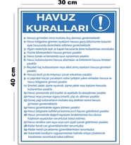 Metal Havuz Kuralları 30 cm x 40 cm A3 Büyüklüğünde Uyarı Levhası Yönlendirme Tabelası