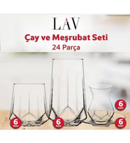 Lav Alya Çay ve Su Meşrubat Bardağı Seti Takımı 24 Parça (Renksiz)