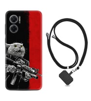 Xiaomi Redmi Note 11E Kılıf Silikon Boyun Askılı İpli Desenli Silikon Çılgın Kedi 1674