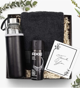 Özel Deri Kılıflı 500 Ml Su Matarası & Erkek Deodorant & Siyah El ve Yüz Havlusu Hediye Seti
