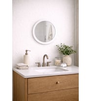 Ahşap Yuvarlak Ayna 36 CM - Antre Hol Banyo Mutfak Salon Wc Aynası - Doğal Ahşap Çerçeveli (Beyaz)