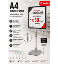 10 Adet - A4 Ayaklı Fiyat Etiketlik Teleskopik Borulu Çerçeve Etiketlik Yönlendirme Levhası Menü Panosu Siyah