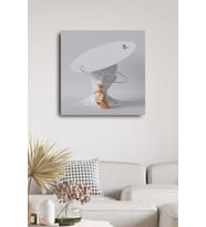 Blok Design Kanvas Duvar Tablosu Baskılı Açık Gri Melon Şapkalı Kabartmasız Bronz Efektli Ev Ofis Otel Dekor (Beyaz-Bronz)