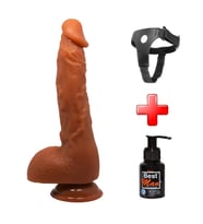 LilituShop 25,2 cm Realistik Vantuzlu Melez Dildo Penis + Kemer + Kayganlaştırıcı Hediyeli