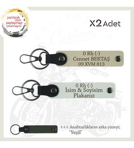 Motosiklet Acil Durum Anahtarlığı Hediye, İsim Plaka ve 0 Rh (-) Kan Grubu Yazılı, Beyaz-S Kahve-Ysl (Çok Renkli)