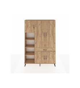 Arges Gardrop 8 Raflı Tek Çekmeceli 5 Kapaklı 132x30x195 Çam-Çam