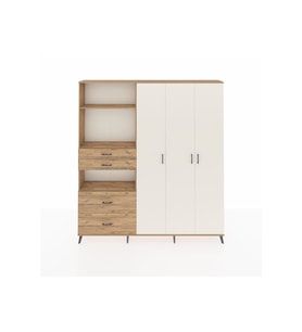 Arges Dolap 12 Raflı 4 Çekmeceli Tek Askılı 220x30x243 Çam-Aytaşı/Çam