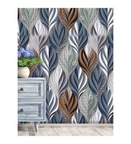 Dreamwall 3D Yaprak Desen Yırtılmaz Silinebilir Sağlıklı Tekstil Duvar Kağıdı (Mavi)