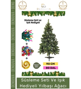 #NoelPaketi Kaliteli Sık Yapraklı Yeşil Yılbaşı Çam Ağacı Dekoratif Yeni Yıl Noel Paketi 90 Cm 80 Da