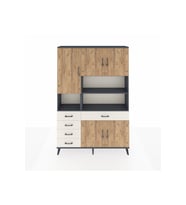 Arges Dolap 9 Raflı 5 Çekmeceli 5 Kapaklı 132x30x195 Antrasit-Çam/Aytaşı