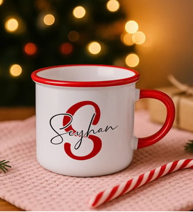 BK Gift Kişiye Özel İsimli Kırmızı Emaye Kupa Bardak -5, Arkadaşa Hediye, Sevgiliye Hediye