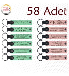 Yeşil & Yavru Ağzı, Anaokulu Mezuniyetine Özel Hediye, 58’li Set, İsimli Deri Anahtarlık