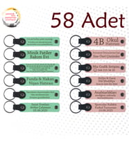 Yeşil & Yavru Ağzı, Anaokulu Mezuniyetine Özel Hediye, 58’li Set, İsimli Deri Anahtarlık