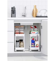 2 Adet Beyaz 2 Katlı Tekerlekli Düzenleyici Mutfak ve Banyo Rafı