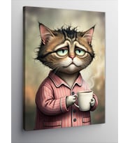 Kanvas Tablo Sabah Kahvesi İle Kedi