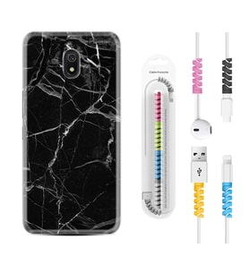 Xiaomi Redmi 8A 8 Pro 9C 9T 10C 11T Pro Kılıf Kablo Koruma Spiral Silikon Fragile Black Mermer 1378