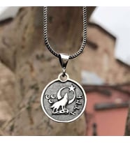 Türk Yazılı Bozkurt Model Gümüş Erkek Kolye (Siyah)