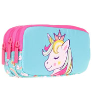 Kaukko Kids Üç Bölmeli Turkuaz Pembe, Unicorn Temalı, Kız Çocuk Okul Kalem Çantası - L8155 (Çok Renkli)
