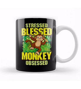 Cute & Funny Cute Stressed Blessed Monkey Obsessed Kupa Bardak Porselen