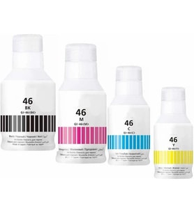 XPlus® Canon Maxify Gı-46 GX6050 1 Set 4 Renk Ithal Muadil Pigmentli Mürekkep Seti Siyah 170 ml - Renkliler 135 ml (Çok Renkli)