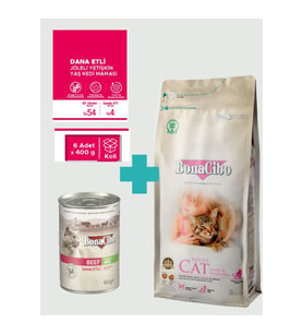 Kısırlaştırılmış Tavuklu Kedi Maması 2 Kg + 6 Adet 400 gr Sığır Etli Yaş Mama Seti