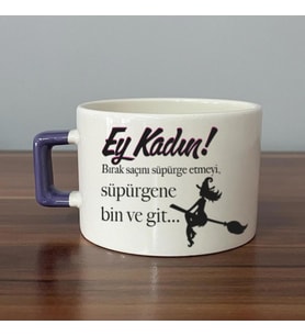 Ey Kadın! Baskılı Kadınlar Günü Mor Kulplu C Fincan