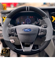 Ford Transit Dikme Direksiyon Kılıfı Delikli Deri Parlak Siyah Gri Detay Çift Yüzük ve Dikiş 2020-2026