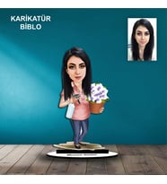 KİŞİYE ÖZEL KADIN ÇİÇEKÇİ TASARIMLI KARİKATÜR BİBLO B73