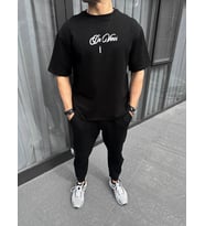 Erkek Baskılı T-Shirt Kısa Kol Bisiklet Yaka Regular Fit Rahat Kalıp Günlük Tişört - Siyah