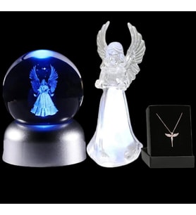 3d Led Işıklı Standlı Cam Melek Lamba Ve Melek Kolye Biblo 