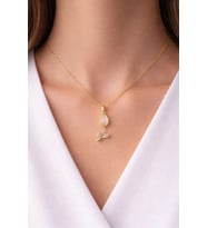 Kadın Gül Detaylı Zirkon Taşlı Çelik Kolye (Beyaz)