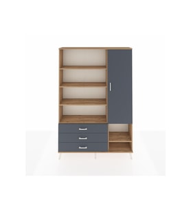 Arges Gardrop 9 Raflı 3 Çekmeceli Tek Kapaklı  132x30x195 Çam-Antrasit