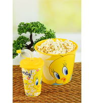 Tweety Mısır & Popcorn Kutusu+Kapaklı Pipetli Bardak 400 ml.