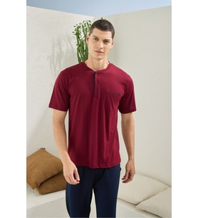 Erkek Yazlık Kısa Kollu Pjama Tkaımı (Bordo)