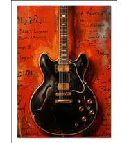 Blues Gitar Nota Kağıdı Turuncu Dekoratif Kanvas - Mdf Ahşap Tablo