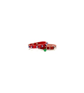 Cattie Gerçek Deriden El Yapımı Boncuklu Kedi Boyun Tasması 1x21-25cm - Red