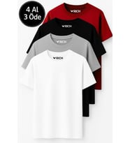 Erkek 4'lü Paket Kırmızı-Siyah-Beyaz-Antrasit %100 Pamuk Oversize Tişört Basic Kısa Kollu T-Shirt