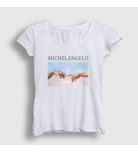 Presmono Kadın Beyaz Creation of Adam Yaratılış Michelangelo T-Shirt 302922tt