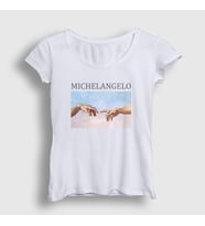 Presmono Kadın Beyaz Creation of Adam Yaratılış Michelangelo T-Shirt 302922tt