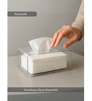 Dikdörtgen Akrilik Şeffaf Peçetelik  Kırılmaz Peçete Kutusu - Z Peçete Uyumlu Organizer