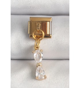 316L Çelik Gold Renk Sallantı Zirkon Taşlı Kurdele Model Nomination Charm 5886