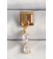 316L Çelik Gold Renk Sallantı Zirkon Taşlı Kurdele Model Nomination Charm 5886