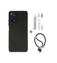 Xiaomi Redmi Note 11e Kılıf Siyah Silikon+kablo Koruyucu+boyun Askısı