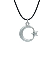 Ay Yıldız Deri ip Kolye - Gümüş Kaplama - Kadın Erkek Kolye - No:1603