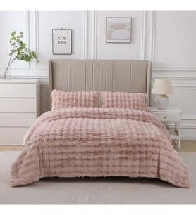 Çift Kişilik Yatak Örtüsü 220x240cm Petek Desenli Elyaf Dolgulu Yumuşak Dekoratif - Pembe