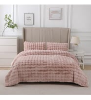 Çift Kişilik Yatak Örtüsü 220x240cm Petek Desenli Elyaf Dolgulu Yumuşak Dekoratif - Pembe