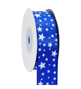 Saten Kurdele, Yıldız Baskılı, 2,50 cm x 23 mt - KOYU MAVİ